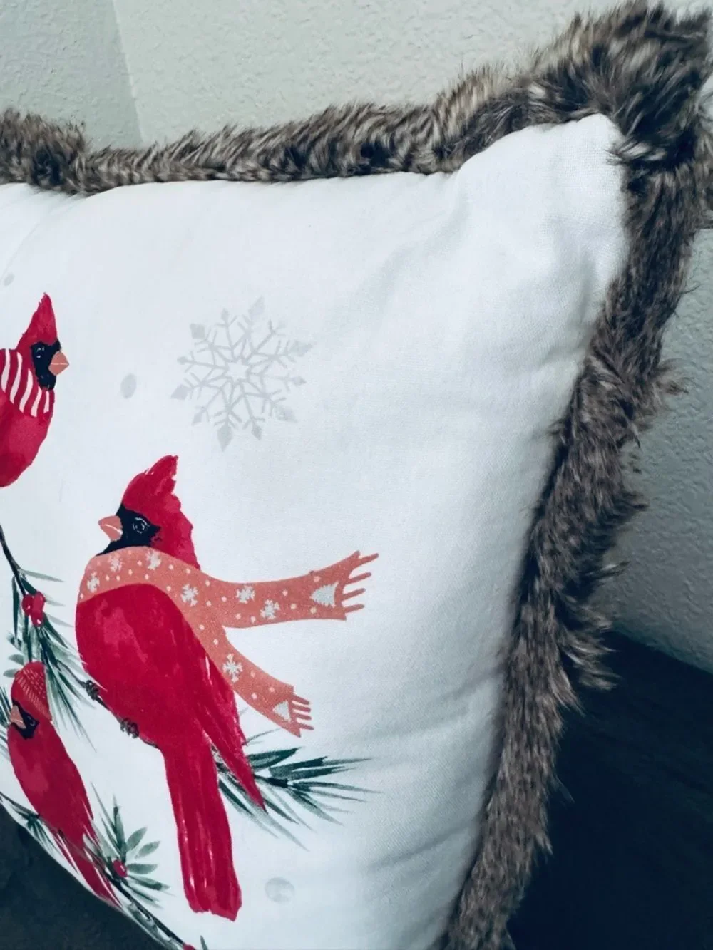Red Cardinal North Pole Trading Christmas Holiday Throw Pillow
